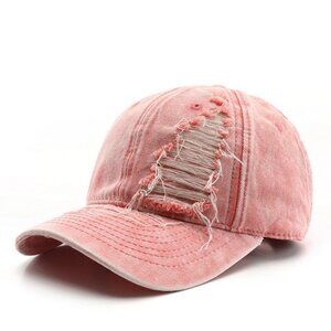 NEW Retro Solid Color Pink Denim Distressed Washed Baseball Cap